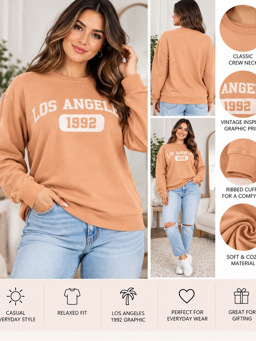 Los Angeles 1992 Crewneck Sweatshirt Graphic sweater long sleeve, cork